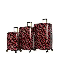 betsey johnson designer luggage collection – lot de 3 valises rigides extensibles légères à roulettes pivotantes – ensemble de voyage comprenant une valise à carreaux de 50,8 cm, 66 et 76,2 cm, roses