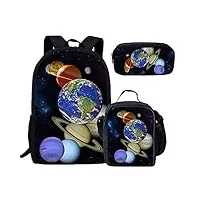 showudesigns lot de 3 sacs d'école avec sac à dos, petite boîte à déjeuner, trousse à crayons, motif terre, earth set 2, one_size