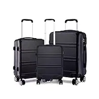kono set de 3 valises rigide bagage cabine 55cm + valise moyenne 65cm + valise grande 74cm avec 4 roulettes et serrure tsa, noir