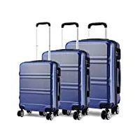 kono set 3 valises voyage rigide léger ensemble de bagages trois pc 4 roues trolley 360 degrés bagage cabine (marine)