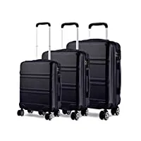 kono set 3 valises voyage rigide léger ensemble de bagages trois pc 4 roues trolley 360 degrés bagage cabine (noir)