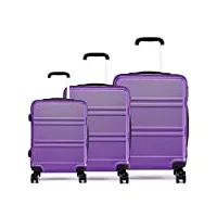 kono lot de 3 valises à 4 roulettes pivotantes en abs léger 50,8 cm, 61 cm, 71,1 cm (violet)