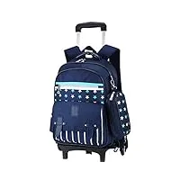 sac à dos roulant chariot d'école - garçons légers cartable filles durables à roues sac voyage (bleu marine, 6 roues)