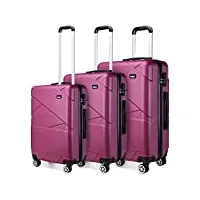 kono ensemble de bagages, 3 pièces valises voyage trolley rigide en abs valise ultra léger avec 4 roulettes, 55/65/75cm (violet)