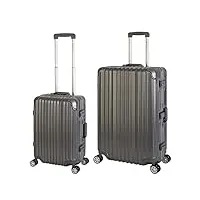 travelhouse london t1169 valise rigide à roulettes avec cadre en aluminium différentes tailles et couleurs, gris, koffer-set (s+l)
