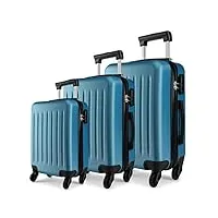 kono ensemble de bagages de 3 pcs valise trolley en abs rigide avec 4 roulettes 19" 24" 28" (marine)