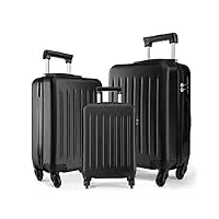 kono sets de bagages 3 pcs valise trolley en abs rigide avec 4 roulettes cabine à main + 66 cm + 75 cm (sets de bagages,noir)