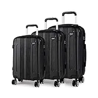 kono set de 3 valises rigide en abs léger 56cm bagage cabine + 65cm + 75cm 4 roulettes avec serrure à combinaison