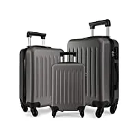 kono sets de bagages 3 pcs valise trolley en abs rigide avec 4 roulettes cabine à main + 66 cm + 75 cm (sets de bagages,gris)