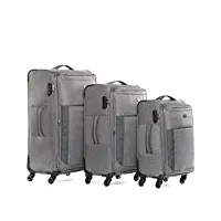 fergÉ set 3 valises voyage en toile extensible saint-tropez | trolley 4 roulettes 360 degrés | bagages douce trois pc 4 roues gris