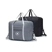 bagzy 2* bagages cabine 45x36x20 easyjet pliable léger sac de voyage valise sac cabine rangement bagage portable grande sac de cabine avion organisateur sac a main,30l gris+noir