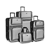 u.s. traveler new yorker lot de 4 valises gris argenté, gris, 4-piece set (15/21/25/29), new yorker ensemble de valises à roulettes légères et extensibles