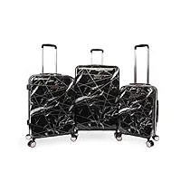 juicy couture vivian lot de 3 valises rigides pivotantes, toile en marbre noir. (noir) - jc-pc-10100-3-bmwb
