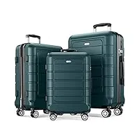 showkoo valise lot de 3 rigide abs+pc extensible légère durable trolley sets de bagages cabine avec 4 roulettes silencieuses à 360° et serrure tsa (m l xl-armée verte)