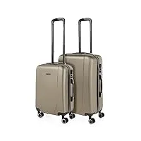 itaca - valises. lot de valise rigides 4 roulettes - valise grande taille, valise soute avion, bagages pour voyages.ensemble valise voyage. verrouillage à combinaison 71115, champagne