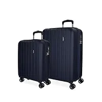 movom wood set de bagages bleu 55/70 cms rigide abs serrure tsa 119l 4 roues doubles bagage à main