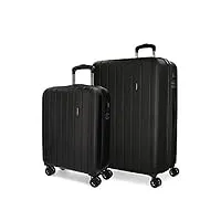 movom wood set de bagages noir 55/70 cms rigide abs serrure tsa 119l 4 roues doubles bagage à main