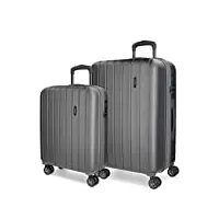 movom wood set de bagages gris 55/70 cms rigide abs serrure tsa 119l 4 roues doubles bagage à main