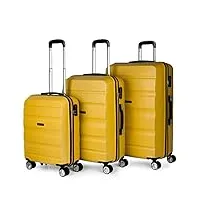 itaca - valises. lot de valise rigides 4 roulettes - valise grande taille, valise soute avion, bagages pour voyages.ensemble valise voyage. verrouillage à combinaison t71600, moutarde