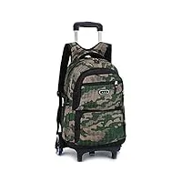 sac à dos à roulettes pour enfants - cartable à roulettes - valise de voyage pour garçons - vert armée - six roues