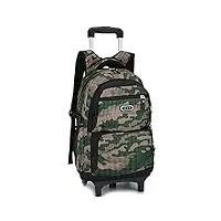sac à dos à roulettes pour enfants - cartable à roulettes - valise de voyage - vert militaire - deux roues