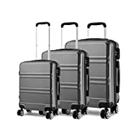 kono set 3 valises voyage rigide léger ensemble de bagages trois pc 4 roues trolley 360 degrés bagage cabine (gris)