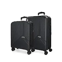 movom trendy set de bagages noir 55/66 cms rigide abs serrure tsa 110l 4 roues doubles bagage à main
