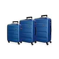 roll road flex set de bagages bleu 55/65/75 cms rigide abs serrure à combinaison 182l 4 roues bagage à main