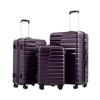 coolife lot de 3 valises extensibles en polycarbonate abs avec serrure tsa, violet (violet) - b07q27f6ms