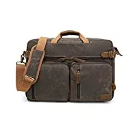 coolell 17.3 pouces sacoche d'ordinateur portable convertible sac à bandoulière sac à main porte document d'affaires sac à dos de voyage pour ordinateur portable hommes business(toile marron)