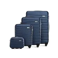 wittchen valise de voyage bagage à main valise cabine valise rigide en abs avec 4 roulettes pivotantes serrure à combinaison poignée télescopique groove line set de 4 valises bleu foncé