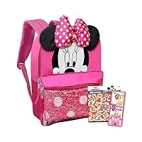disney sac à dos minnie mouse pour filles et tout-petits ~ le lot comprend un sac à dos minnie pour tout-petits de 30,5 cm avec oreilles, nœud et paillettes magiques réversibles et autocollants