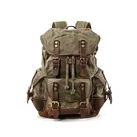 wudon sac à dos de voyage en cuir véritable ciré pour homme, vert (vert) - 9508-1-kw-04