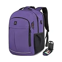 cafele sac à dos d'ordinateur portable de voyage de 17,3 pouces, sac à dos d'affaires convivial et étanche tsa, sac à dos multi - poches avec port usb, sac à dos d'écolière, violet