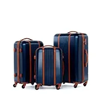 fergÉ set 3 valises rigides à 4 roulettes milano ensemble de bagages trolley voyage bleu