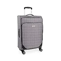 london fog newbury lfl004 valise à poignée télescopique en eva souple avec roues durables testées contre le stress, plaid argenté., m, valise