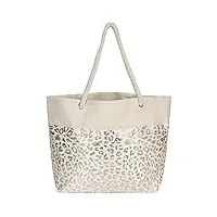 stylebreaker sac de plage xxl pour femmes avec un imprimé animal léopard métallique et une fermeture à glissière, sac en bandoulière, cabas 02012282, couleur:beige-or rose