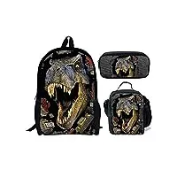 chaqlin enfants schoolbag set 3pcs pour les garçons filles 3d animal dinosaure motif retour à l’école sac à dos enfants livre sacs