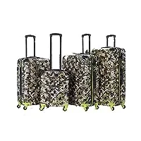 valise rigide en abs de qualité supérieure - imprimé camouflage urbain - avec serrure intégrée camouflage vert lot de 4