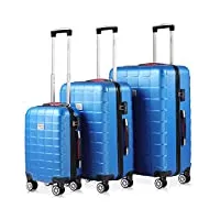 monzana® set de valises exopack bleu 3 pièces serrure tsa 4 roues 360° poignée télescopique plastique abs voyage avion