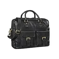 stilord 'noam' sac d'affaires en cuir hommes femmes sac de travail vintage grand pour bureau université compatible valise à roulettes, couleur:noir