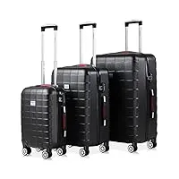 monzana® set de valises exopack noir 3 pièces serrure tsa 4 roues 360° poignée télescopique plastique abs voyage avion