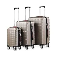 monzana® set de valises exopack champagne 3 pièces serrure tsa 4 roues 360° poignée télescopique plastique abs voyage avion
