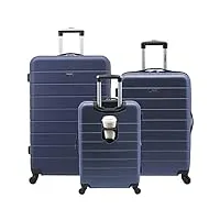 wrangler lot de 3 valises rigides intelligentes avec port de charge usb, bleu marine, 3 piece set, ensemble de bagages intelligents avec porte-gobelet et port usb