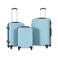 vidaxl valise rigide 3 pcs set de valises sac à roulettes ensemble de bagages cabine trolley à main bagage de voyage valise de vacances bleu abs