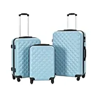 vidaxl lot de 3 valises rigides et légères avec verrou de sécurité à 360° et sangle de transport pour valises et valises en abs bleu