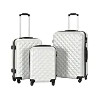 vidaxl valise rigide 3 pcs set de valises sac à roulettes ensemble de bagages cabine trolley à main bagage de voyage valise de vacances argenté brillant abs