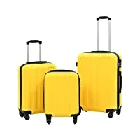 vidaxl valise rigide 3 pcs set de valises sac à roulettes cabine trolley à main bagage de voyage ensemble de bagages valise de vacances jaune abs
