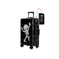 tokyoto valise cabine 100% aluminium dimensions cabine bagage trolley 55x35x20 cm serrure tsa sac de voyage modèle black skull (valise prête à charger les portables) luggage