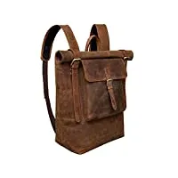 stilord 'chris' sac à dos en cuir grand en cuir xl pour ordinateur portable jusqu'à 17 pouces avec roll top din a4 dossier vintage, couleur:torino - marron